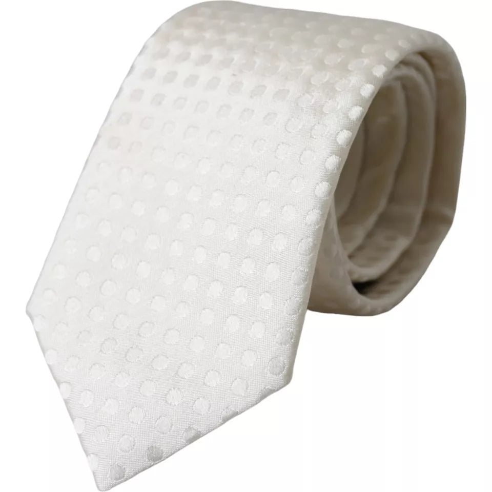 Dolce & Gabbana White Dotted Silk Classic Adjustable Men Tie -  Neckties, Men -  Dolce & Gabbana.
