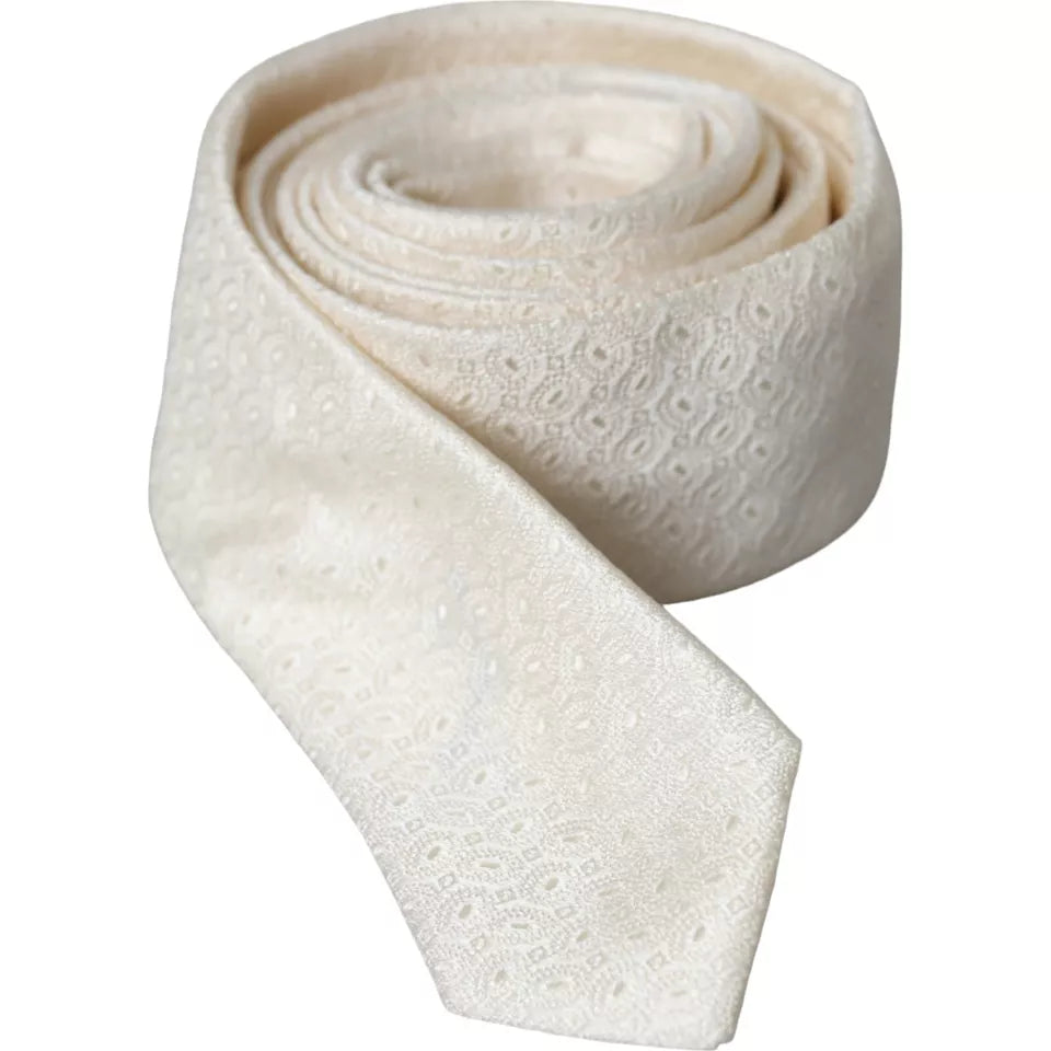 Dolce & Gabbana Off White Patterned Silk Adjustable Men Tie -  Neckties, Men -  Dolce & Gabbana. Dolce & Gabbana Off White Patterned Silk Adjustable Men Tie -  Neckties, Men -  Dolce & Gabbana.