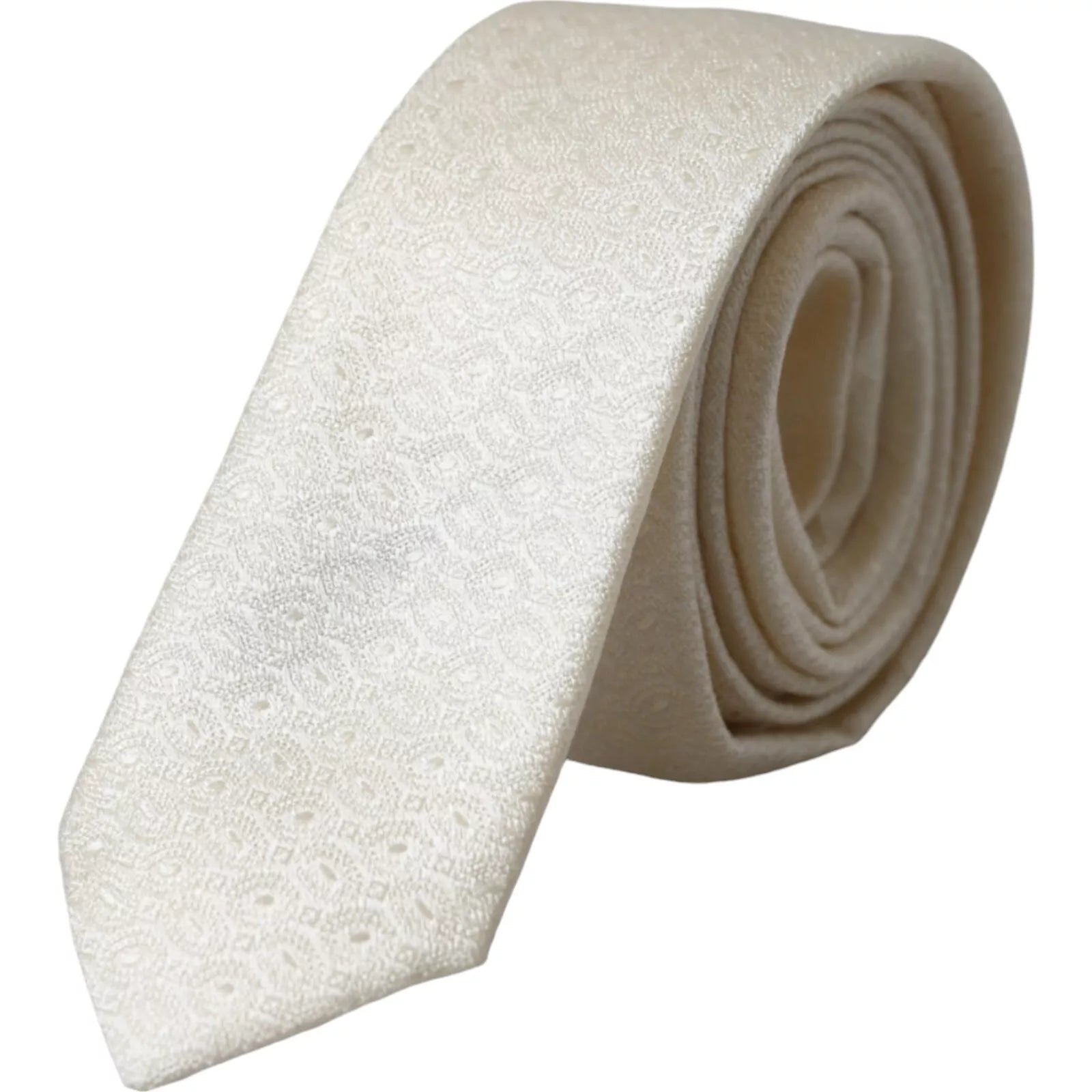 Dolce & Gabbana Off White Patterned Silk Adjustable Men Tie -  Neckties, Men -  Dolce & Gabbana.