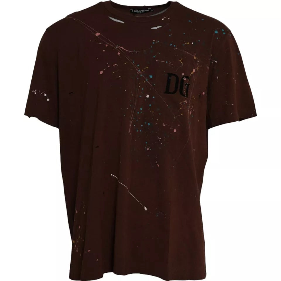Dolce & Gabbana Brown Color Splash Cotton Crew Neck T-shirt -   -  Dolce & Gabbana.