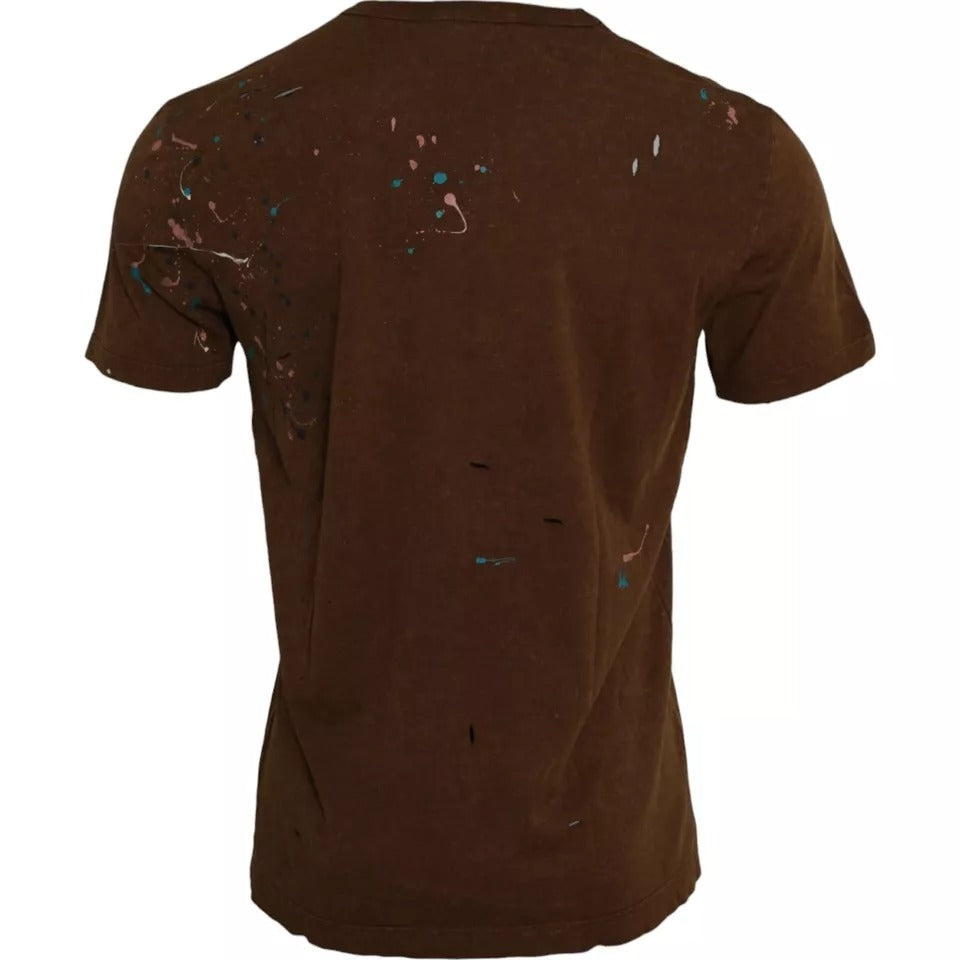 Dolce & Gabbana Brown Color Splash Cotton Crew Neck T-shirt -   -  Dolce & Gabbana. Dolce & Gabbana Brown Color Splash Cotton Crew Neck T-shirt -   -  Dolce & Gabbana.
