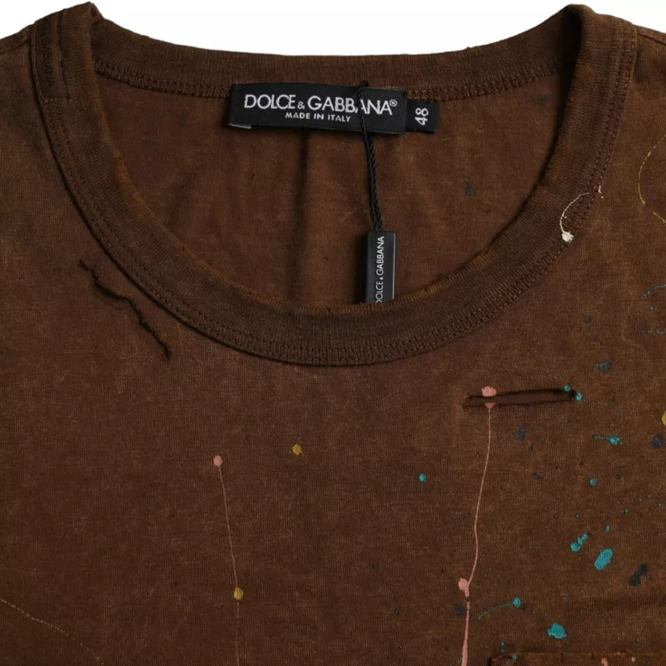 Dolce & Gabbana Brown Color Splash Cotton Crew Neck T-shirt -   -  Dolce & Gabbana. Dolce & Gabbana Brown Color Splash Cotton Crew Neck T-shirt -   -  Dolce & Gabbana.