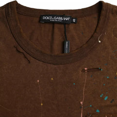 Dolce & Gabbana Brown Color Splash Cotton Crew Neck T-shirt -   -  Dolce & Gabbana.