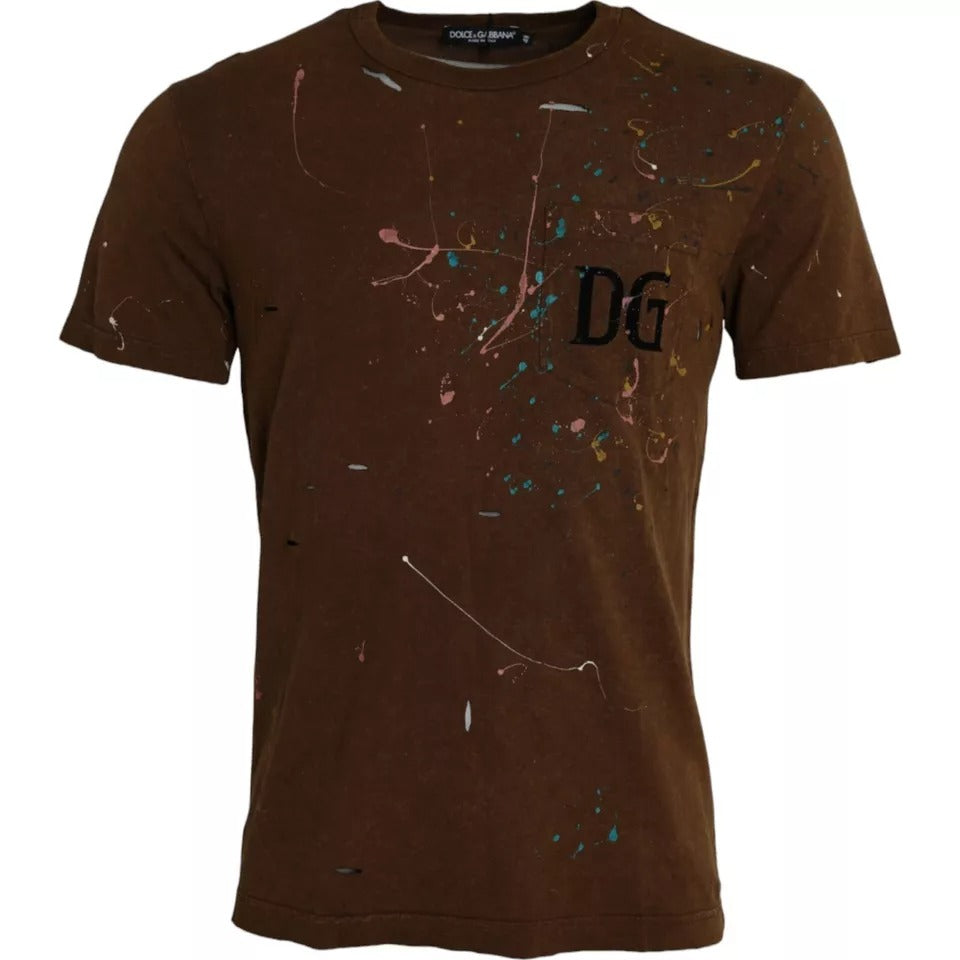 Dolce & Gabbana Brown Color Splash Cotton Crew Neck T-shirt -   -  Dolce & Gabbana.