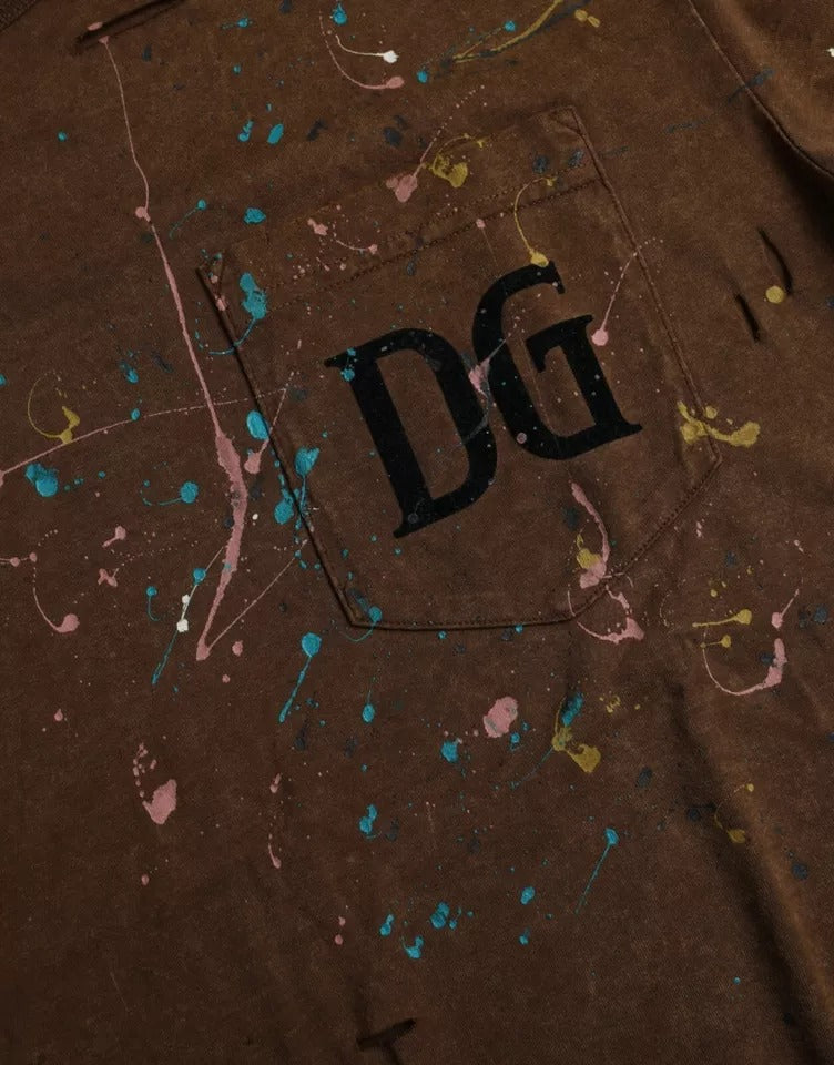 Dolce & Gabbana Brown Color Splash Cotton Crew Neck T-shirt -   -  Dolce & Gabbana. Dolce & Gabbana Brown Color Splash Cotton Crew Neck T-shirt -   -  Dolce & Gabbana.