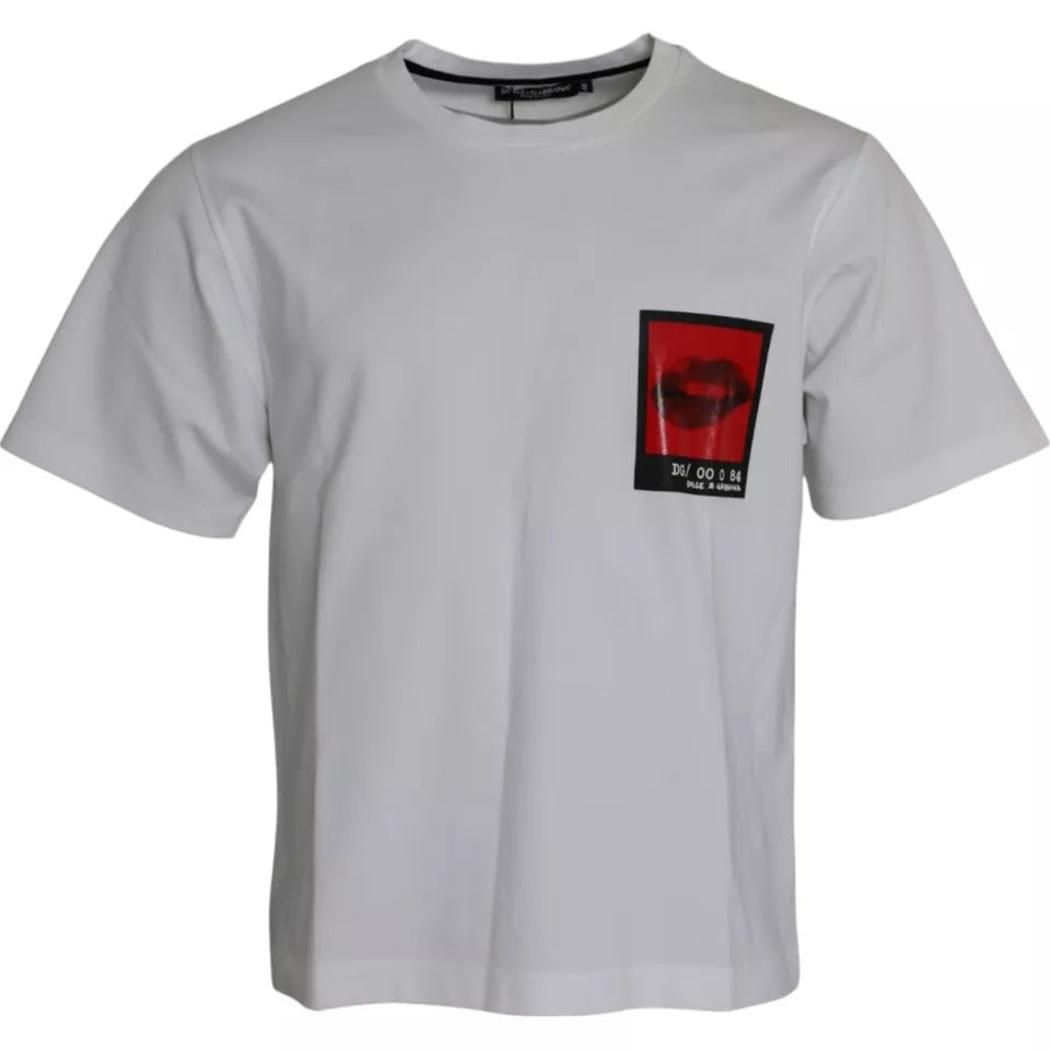 Dolce & Gabbana White Red Lips Print Cotton Men T-shirt -   -  Dolce & Gabbana.