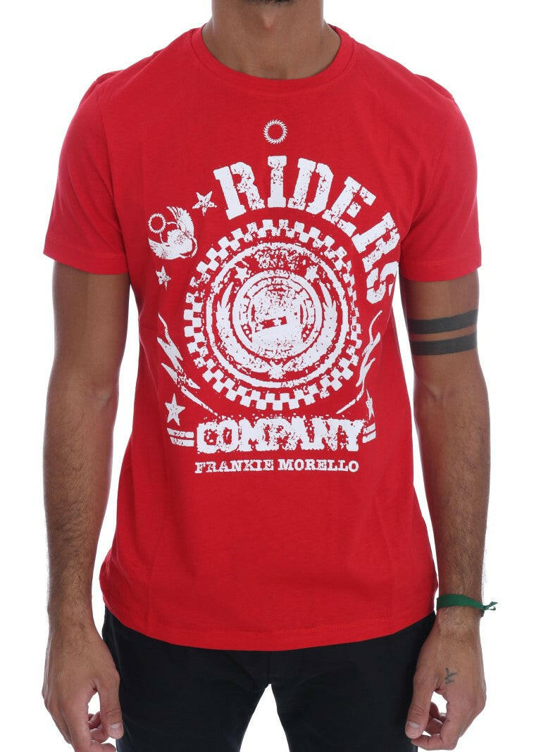 Frankie Morello Red Cotton RIDERS Crewneck T-Shirt - - Frankie Morello.