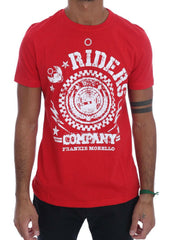 Frankie Morello Red Cotton RIDERS Crewneck T-Shirt - - Frankie Morello.