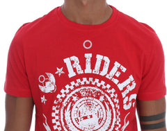 Frankie Morello Red Cotton RIDERS Crewneck T-Shirt - - Frankie Morello.