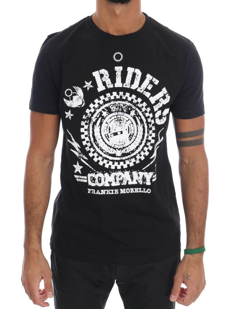 Frankie Morello Black Cotton RIDERS Crewneck T-Shirt -   -  Frankie Morello.