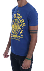 Frankie Morello Blue Cotton RIDERS Crewneck T-Shirt - - Frankie Morello.