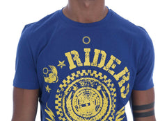 Frankie Morello Blue Cotton RIDERS Crewneck T-Shirt - - Frankie Morello.