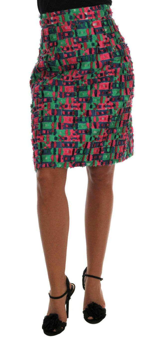 Dolce & Gabbana Pink Green Jacquard Pencil Skirt -   -  Dolce & Gabbana.