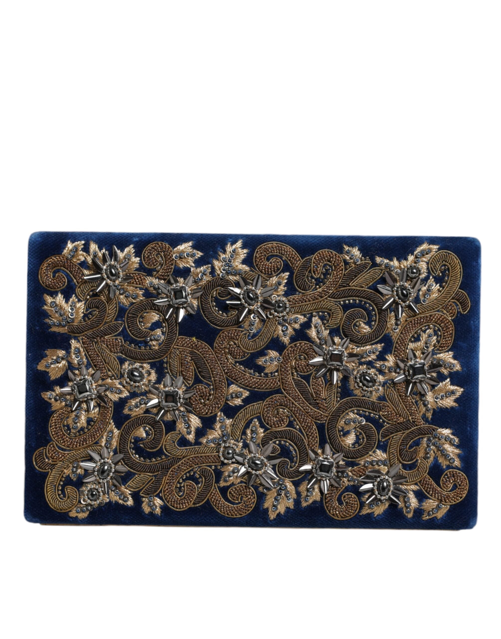 Dolce & Gabbana Blue Velvet Gold Frame Clutch Evening Party Purse Bag -  Luxury Clutch Bag for Women -  Dolce & Gabbana.