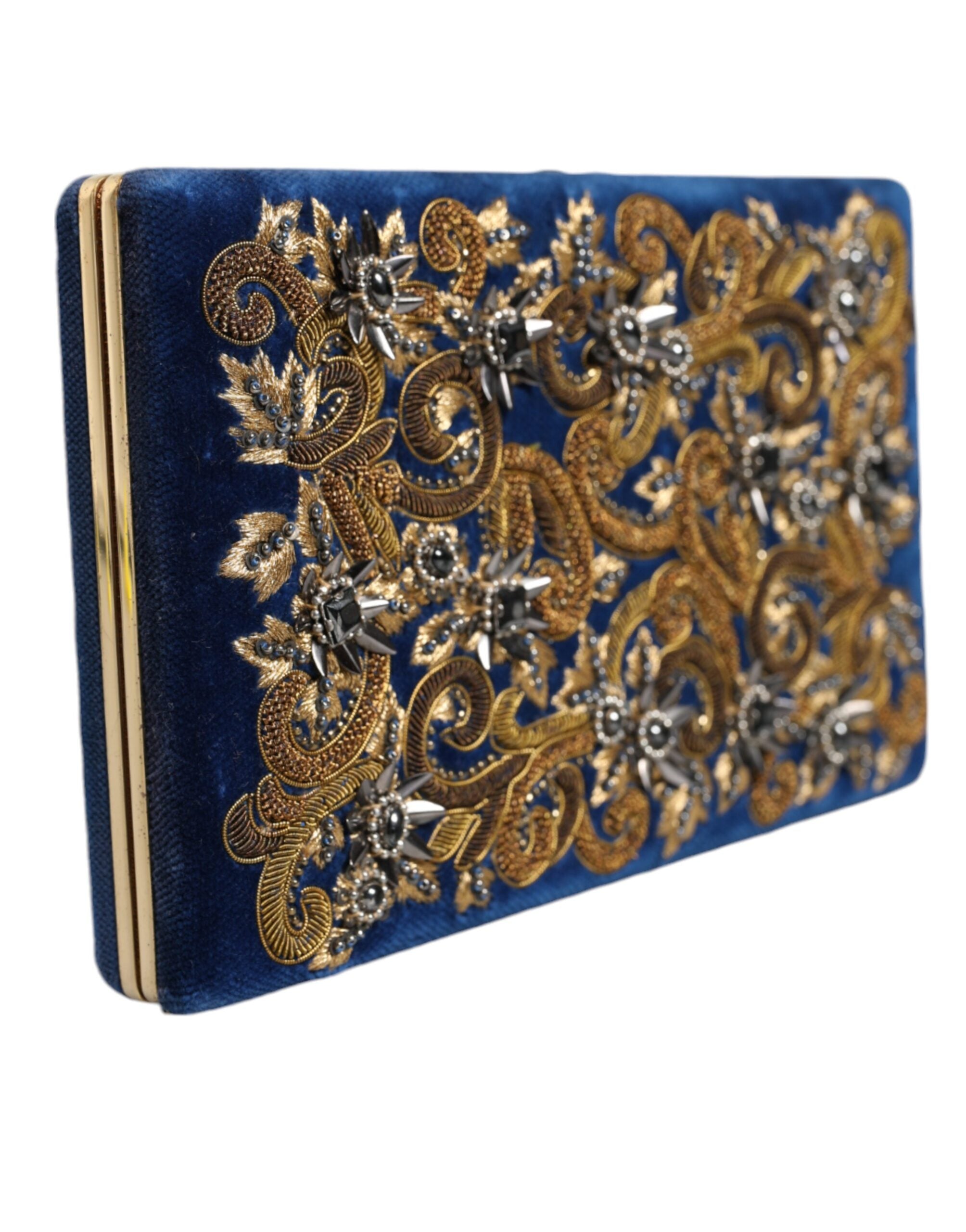 Dolce & Gabbana Blue Velvet Gold Frame Clutch Evening Party Purse Bag -  Luxury Clutch Bag for Women -  Dolce & Gabbana. Dolce & Gabbana Blue Velvet Gold Frame Clutch Evening Party Purse Bag -  Luxury Clutch Bag for Women -  Dolce & Gabbana.