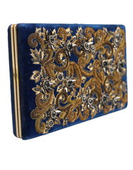 Dolce & Gabbana Blue Velvet Gold Frame Clutch Evening Party Purse Bag -  Luxury Clutch Bag for Women -  Dolce & Gabbana.