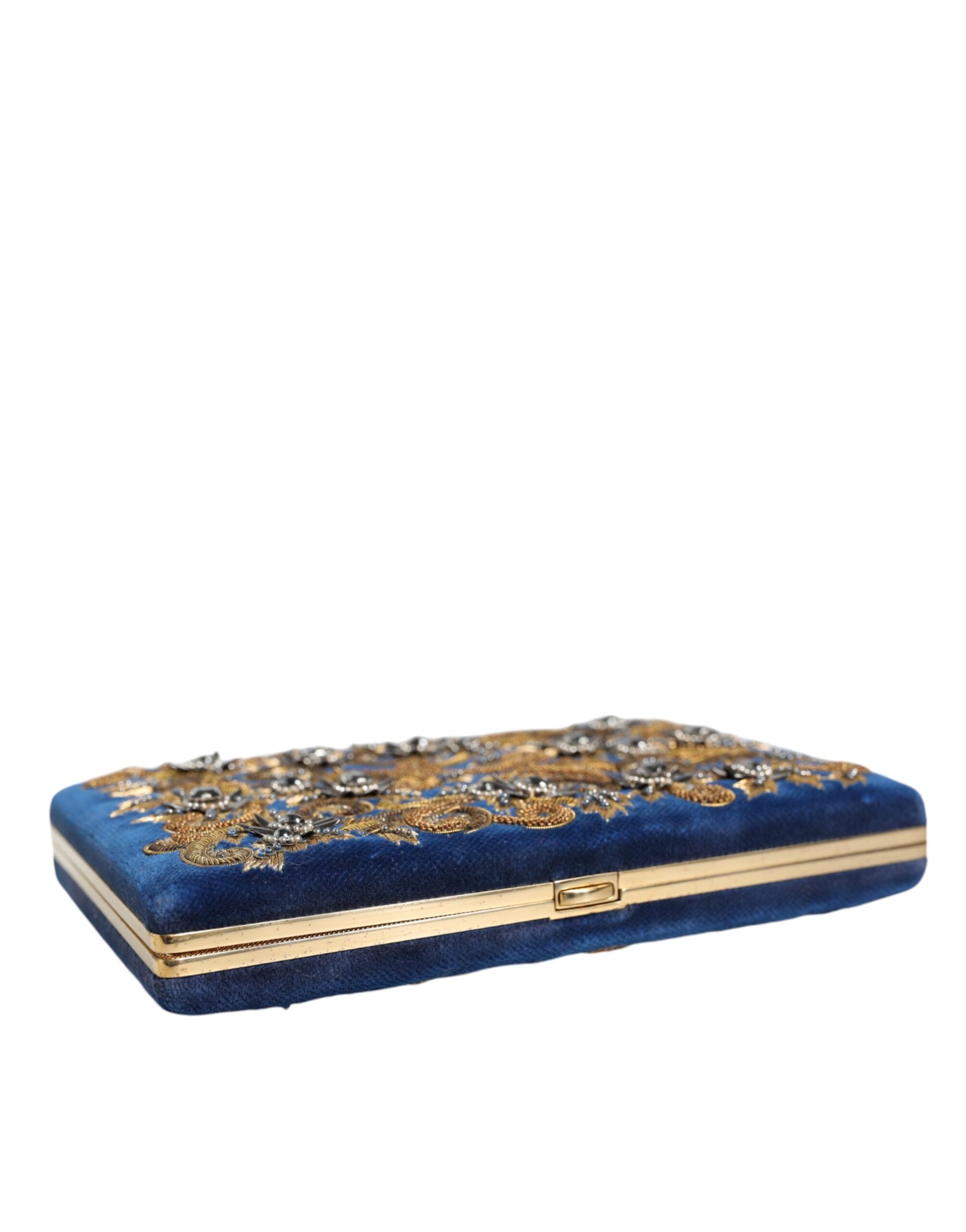 Dolce & Gabbana Blue Velvet Gold Frame Clutch Evening Party Purse Bag -  Luxury Clutch Bag for Women -  Dolce & Gabbana. Dolce & Gabbana Blue Velvet Gold Frame Clutch Evening Party Purse Bag -  Luxury Clutch Bag for Women -  Dolce & Gabbana.