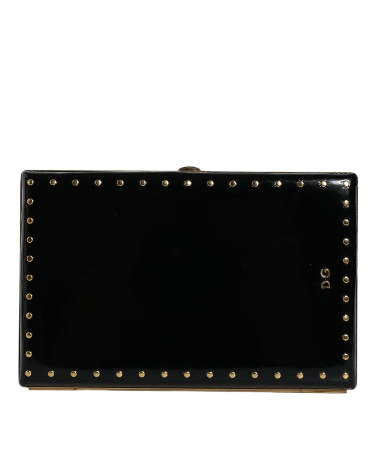 Dolce & Gabbana Black Leather Studs Gold Frame Clutch Evening Purse Bag -  Luxury Clutch Bag for Women -  Dolce & Gabbana.