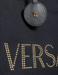 Versace Black Top Handle Canvas Leather Logo Crossbody Tote Bag -   -  Versace.