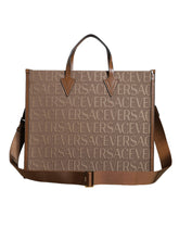 Versace Brown Top Handle Jacquard Leather Logo Crossbody Tote Bag -  Luxury Shopper Bag for Women -  Versace.