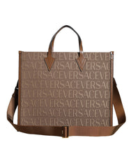 Versace Brown Top Handle Jacquard Leather Logo Crossbody Tote Bag -  Luxury Shopper Bag for Women -  Versace.