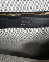 Versace White Top Handle Canvas Leather Logo Crossbody Tote Bag -  Luxury Shopper Bag for Women -  Versace.
