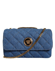 Versace Blue Quilted Denim Leather Crossbody Shoulder Bag -  Luxury Cross Body Bag for Women -  Versace.