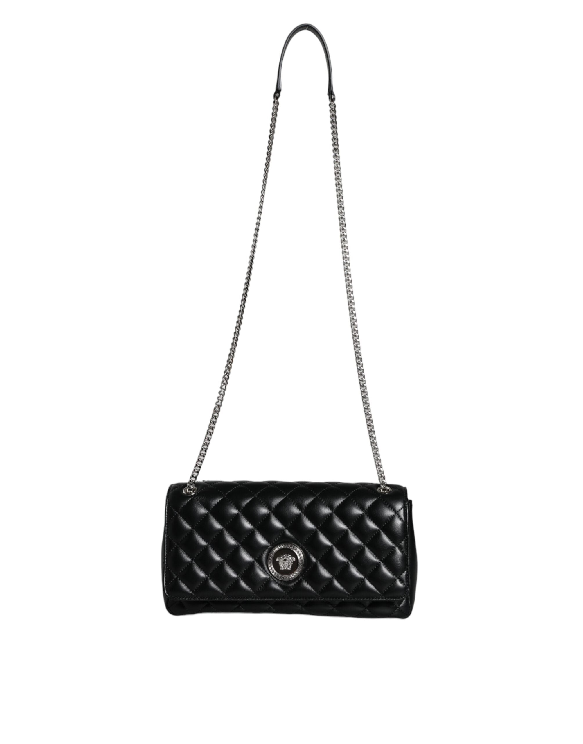 Versace Black Quilted Lambskin Leather Crossbody Shoulder Bag -  Luxury Cross Body Bag for Women -  Versace. Versace Black Quilted Lambskin Leather Crossbody Shoulder Bag -  Luxury Cross Body Bag for Women -  Versace.