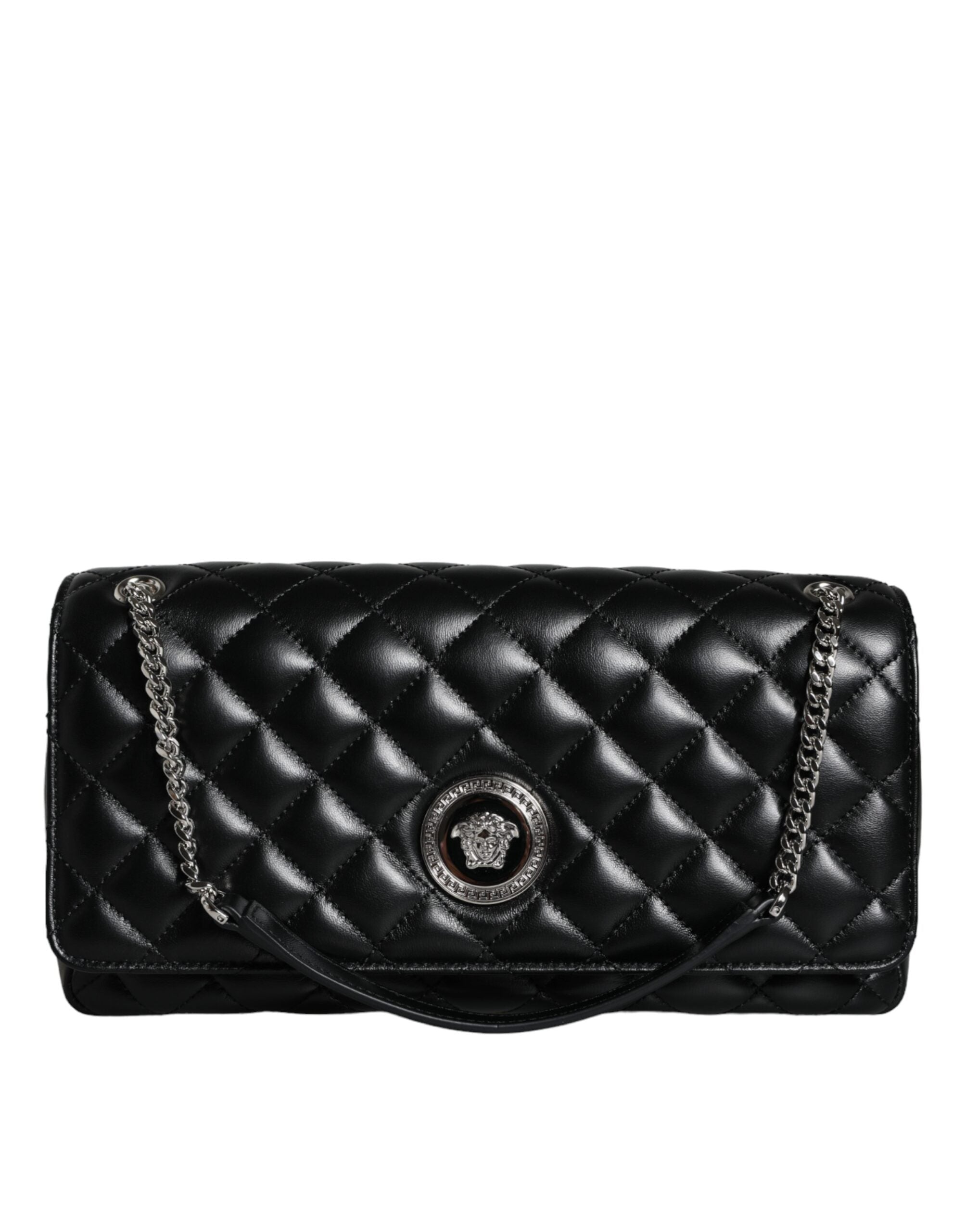 Versace Black Quilted Lambskin Leather Crossbody Shoulder Bag -  Luxury Cross Body Bag for Women -  Versace. Versace Black Quilted Lambskin Leather Crossbody Shoulder Bag -  Luxury Cross Body Bag for Women -  Versace.