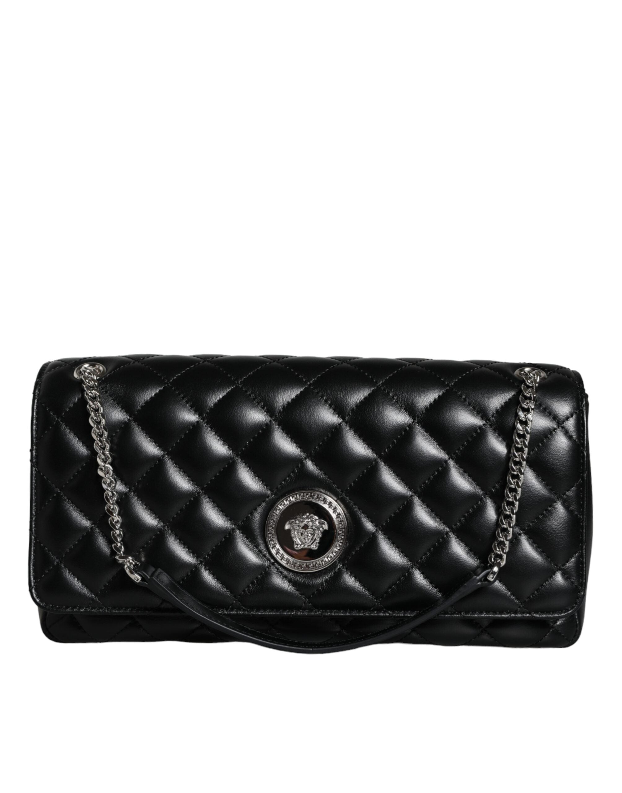 Versace Black Quilted Lambskin Leather Crossbody Shoulder Bag -  Luxury Cross Body Bag for Women -  Versace. Versace Black Quilted Lambskin Leather Crossbody Shoulder Bag -  Luxury Cross Body Bag for Women -  Versace.