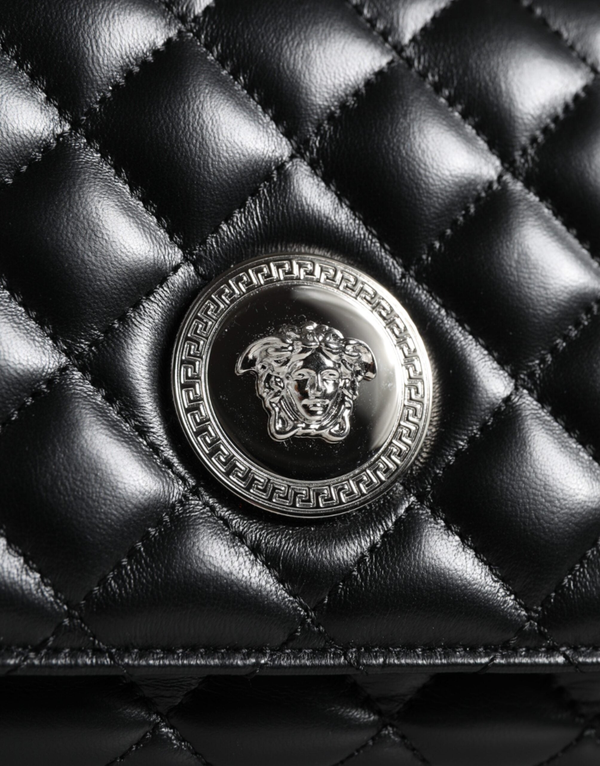 Versace Black Quilted Lambskin Leather Crossbody Shoulder Bag -  Luxury Cross Body Bag for Women -  Versace. Versace Black Quilted Lambskin Leather Crossbody Shoulder Bag -  Luxury Cross Body Bag for Women -  Versace.