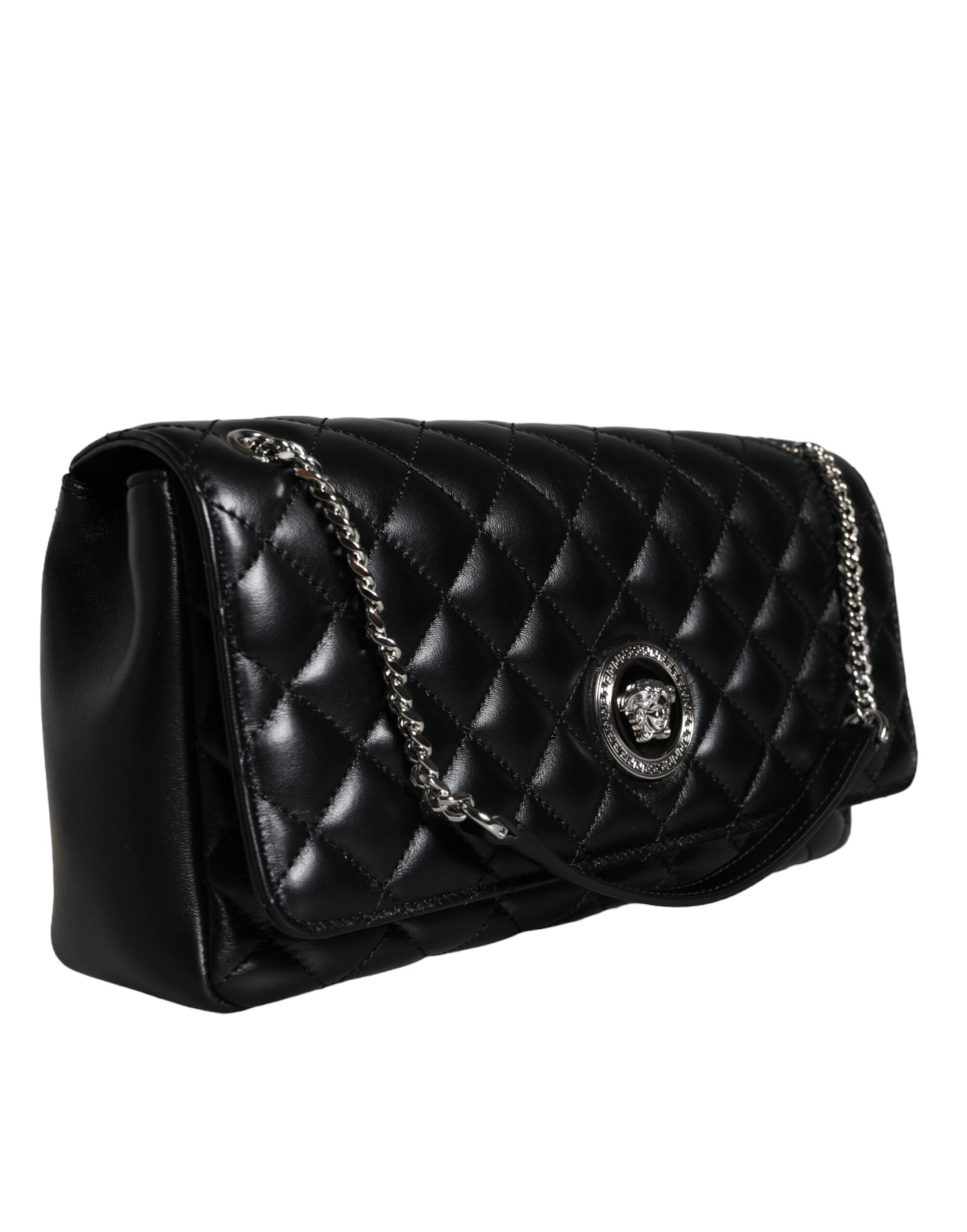 Versace Black Quilted Lambskin Leather Crossbody Shoulder Bag -  Luxury Cross Body Bag for Women -  Versace. Versace Black Quilted Lambskin Leather Crossbody Shoulder Bag -  Luxury Cross Body Bag for Women -  Versace.