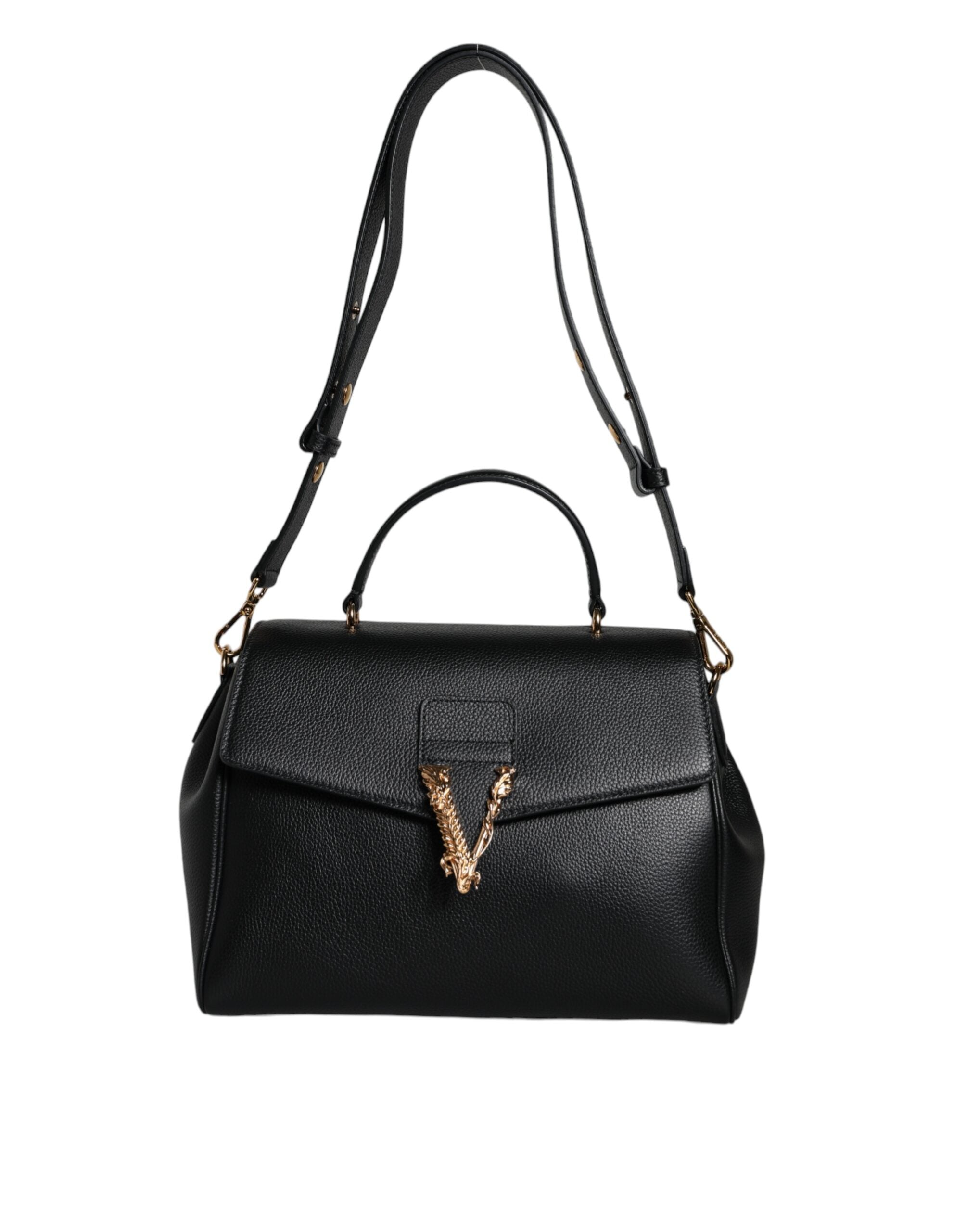 Versace Black Top Handle Grainy Calfskin Leather Crossbody Bag -  Luxury Cross Body Bag for Women -  Versace.