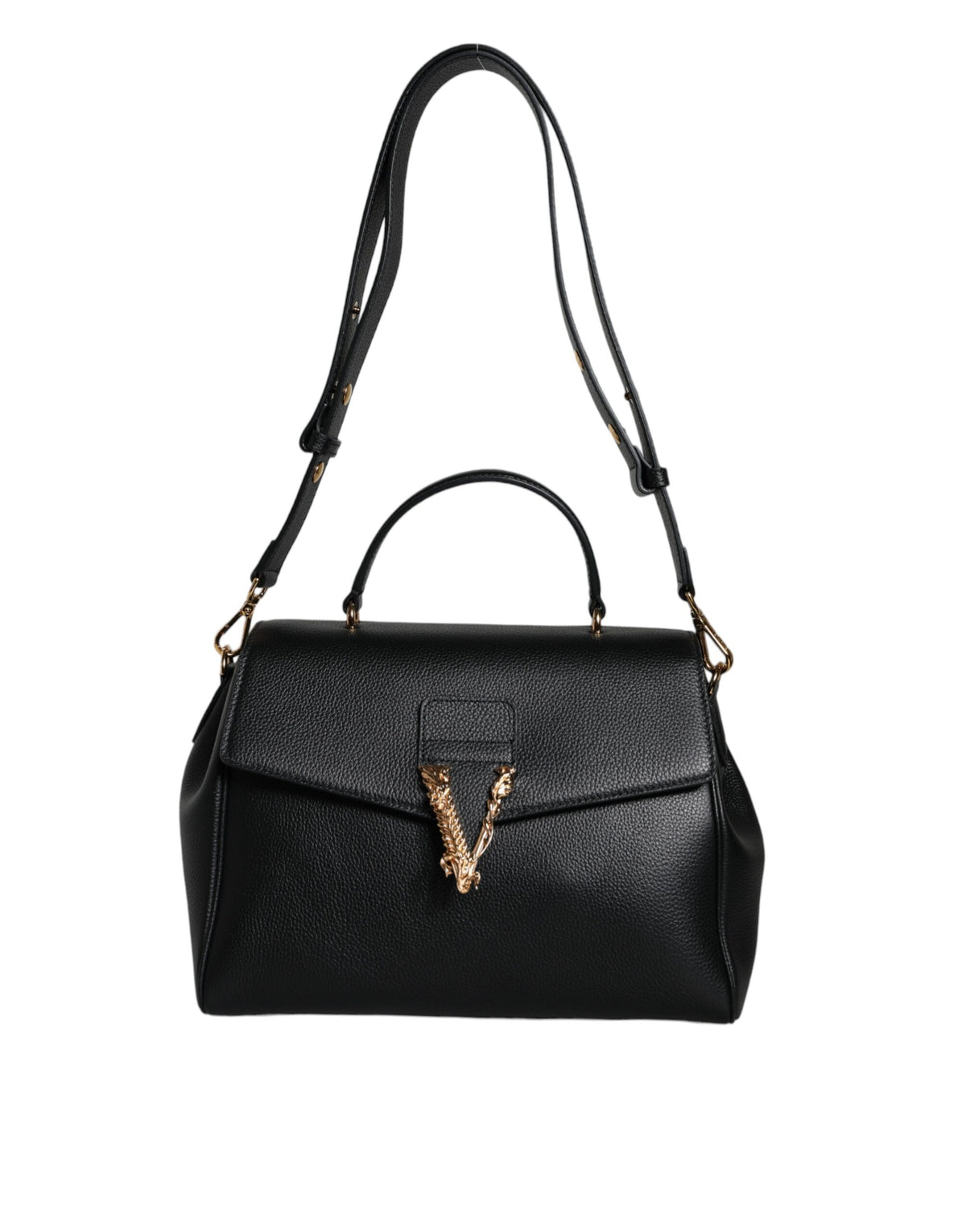 Versace Black Top Handle Grainy Calfskin Leather Crossbody Bag -  Luxury Cross Body Bag for Women -  Versace.