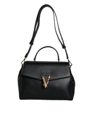 Versace Black Top Handle Grainy Calfskin Leather Crossbody Bag -  Luxury Cross Body Bag for Women -  Versace.
