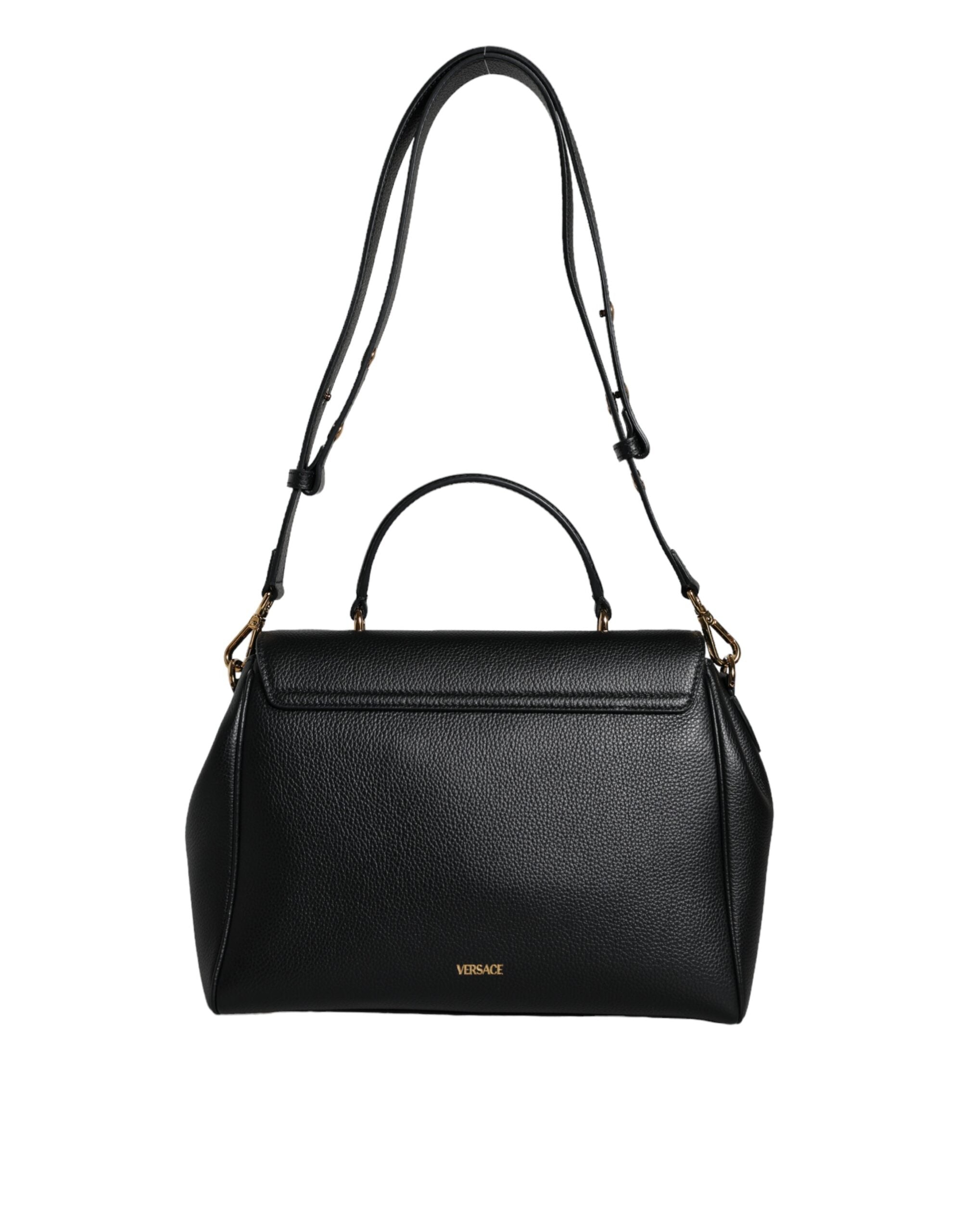 Versace Black Top Handle Grainy Calfskin Leather Crossbody Bag -  Luxury Cross Body Bag for Women -  Versace. Versace Black Top Handle Grainy Calfskin Leather Crossbody Bag -  Luxury Cross Body Bag for Women -  Versace.