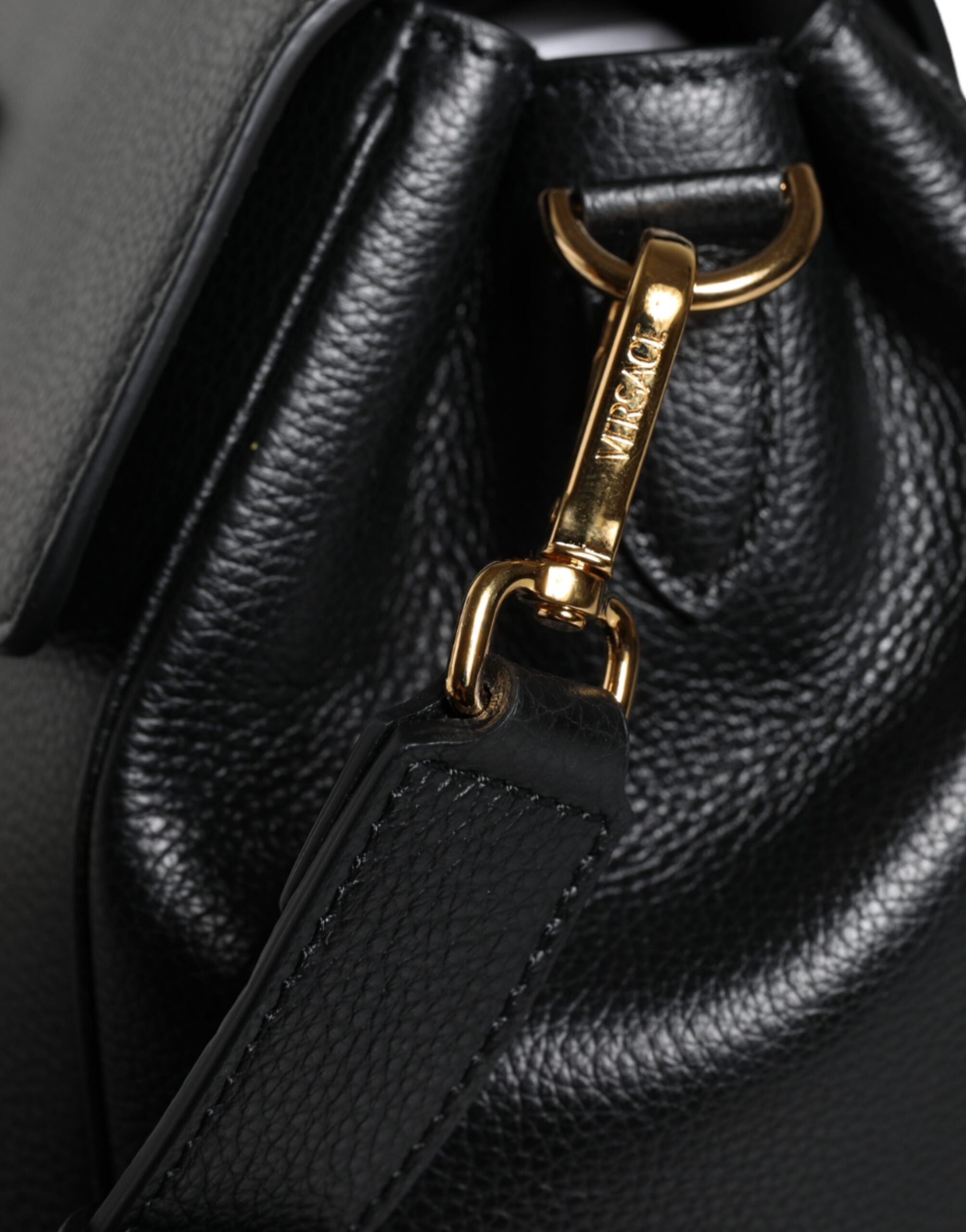Versace Black Top Handle Grainy Calfskin Leather Crossbody Bag -  Luxury Cross Body Bag for Women -  Versace. Versace Black Top Handle Grainy Calfskin Leather Crossbody Bag -  Luxury Cross Body Bag for Women -  Versace.