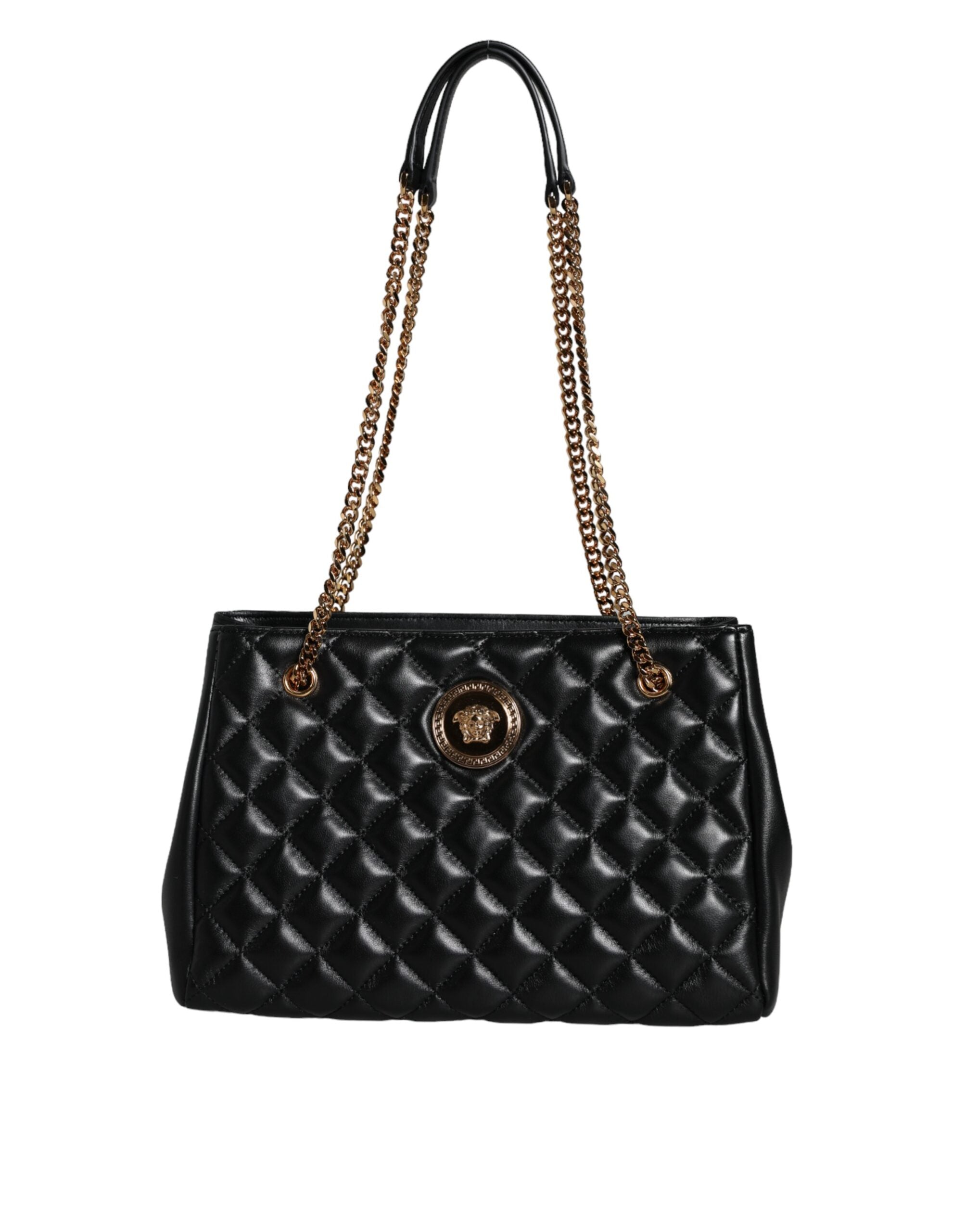 Versace Black Quilted Nappa Leather Shoulder Chain Strap Bag -  Luxury Shoulder Bag for Women -  Versace.