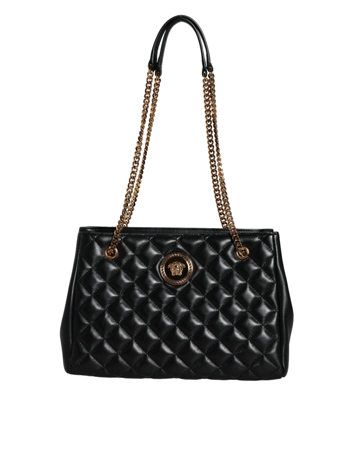 Versace Black Quilted Nappa Leather Shoulder Chain Strap Bag -  Luxury Shoulder Bag for Women -  Versace.
