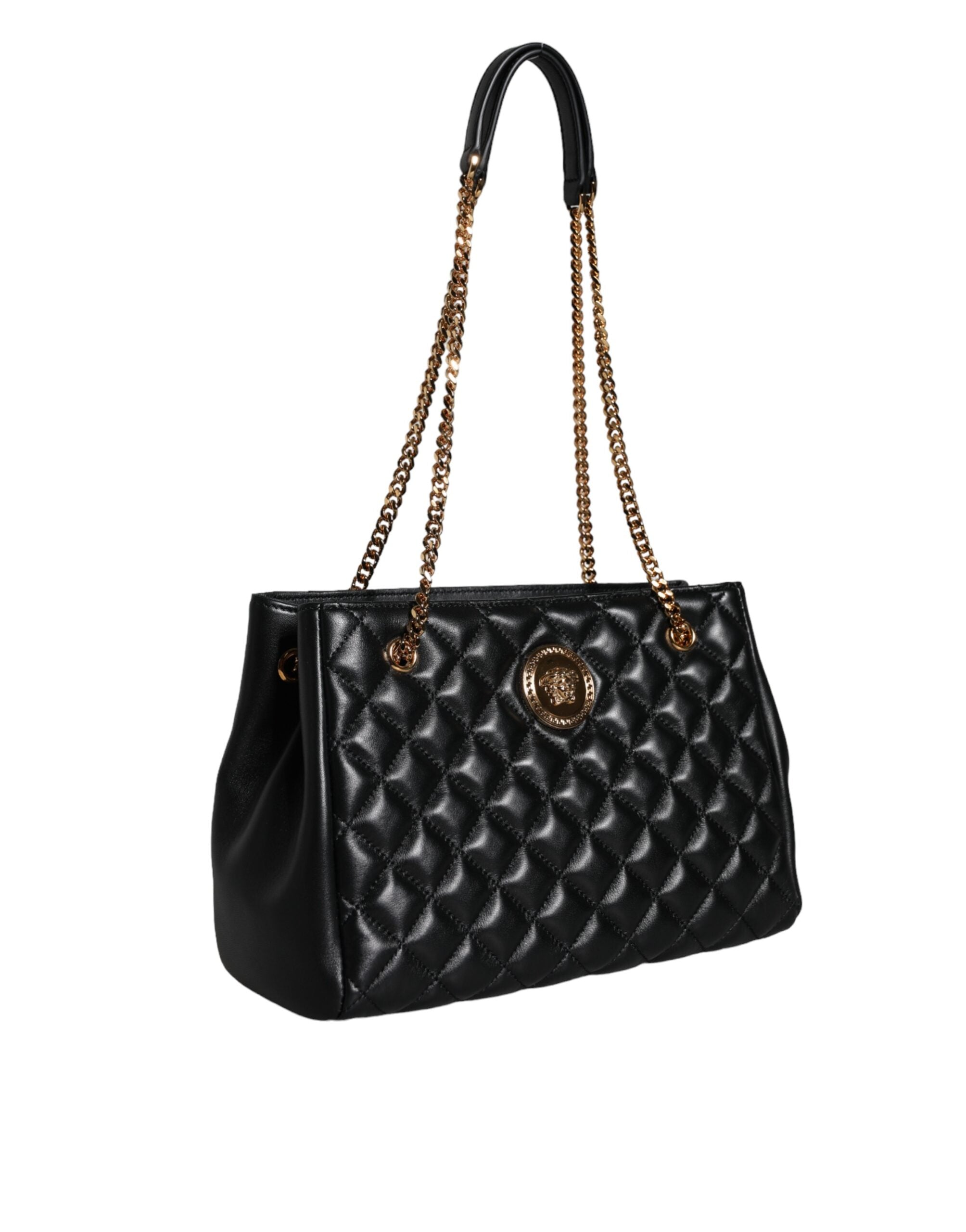 Versace Black Quilted Nappa Leather Shoulder Chain Strap Bag -  Luxury Shoulder Bag for Women -  Versace. Versace Black Quilted Nappa Leather Shoulder Chain Strap Bag -  Luxury Shoulder Bag for Women -  Versace.