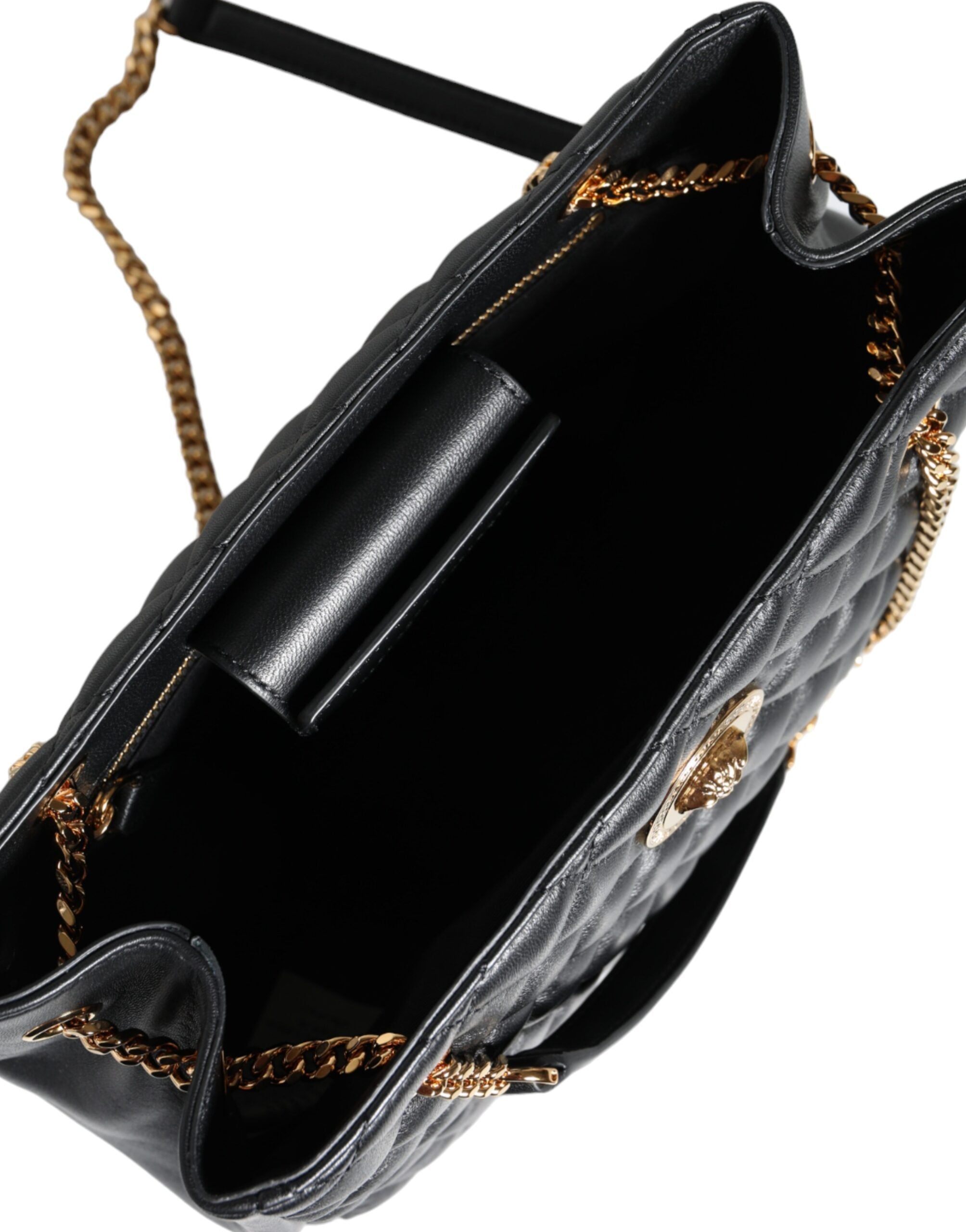 Versace Black Quilted Nappa Leather Shoulder Chain Strap Bag -  Luxury Shoulder Bag for Women -  Versace. Versace Black Quilted Nappa Leather Shoulder Chain Strap Bag -  Luxury Shoulder Bag for Women -  Versace.