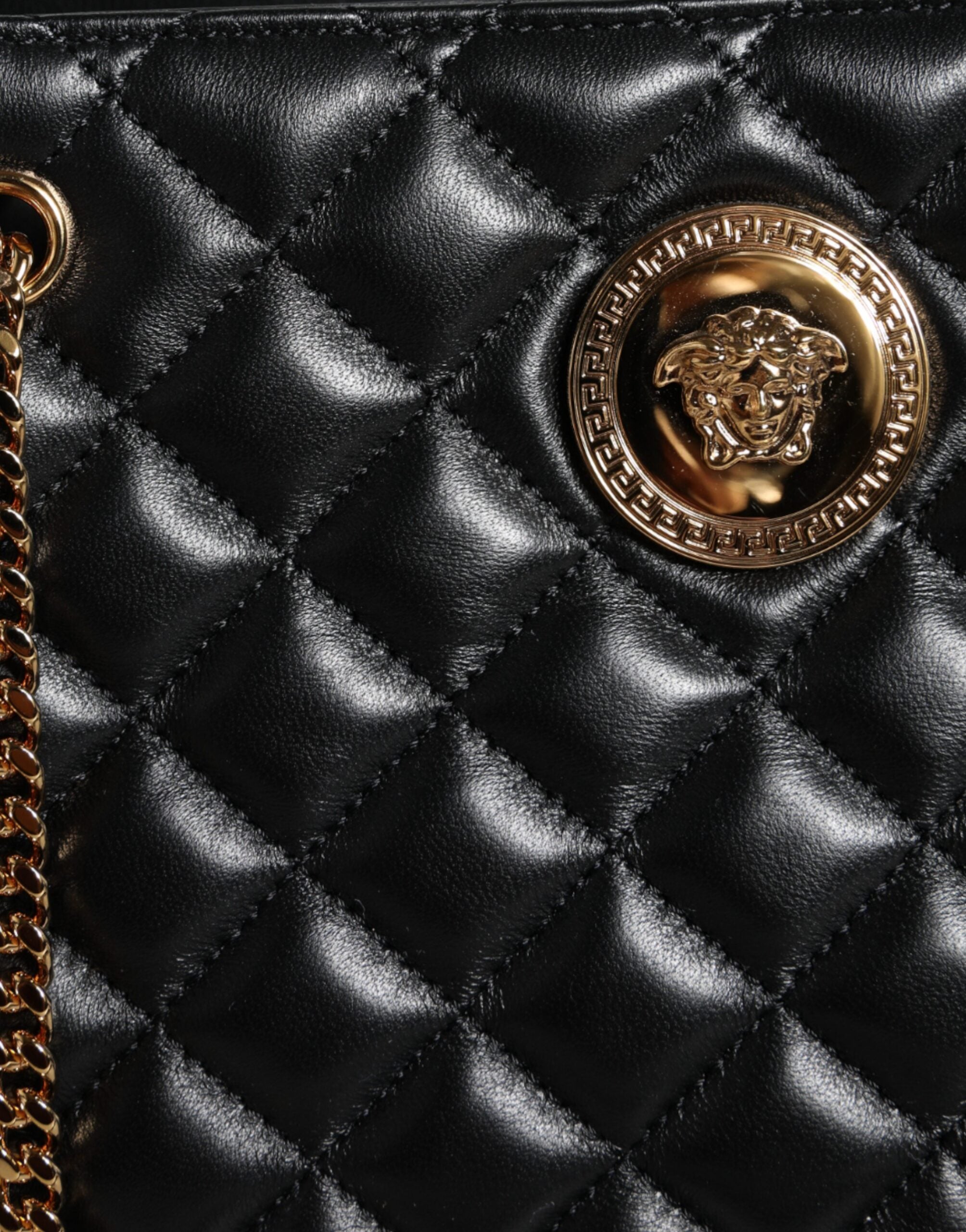 Versace Black Quilted Nappa Leather Shoulder Chain Strap Bag -  Luxury Shoulder Bag for Women -  Versace. Versace Black Quilted Nappa Leather Shoulder Chain Strap Bag -  Luxury Shoulder Bag for Women -  Versace.