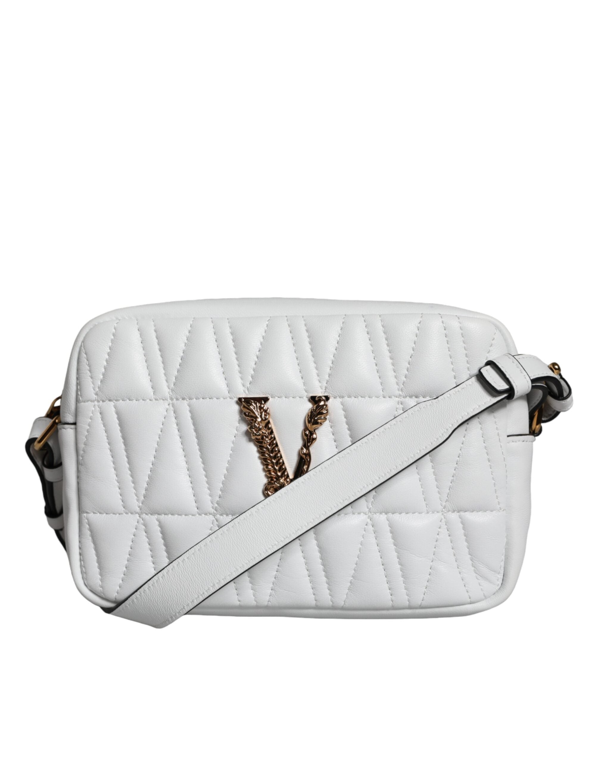 Versace White Quilted Nappa Leather Crossbody Shoulder Bag -  Luxury Cross Body Bag for Women -  Versace.