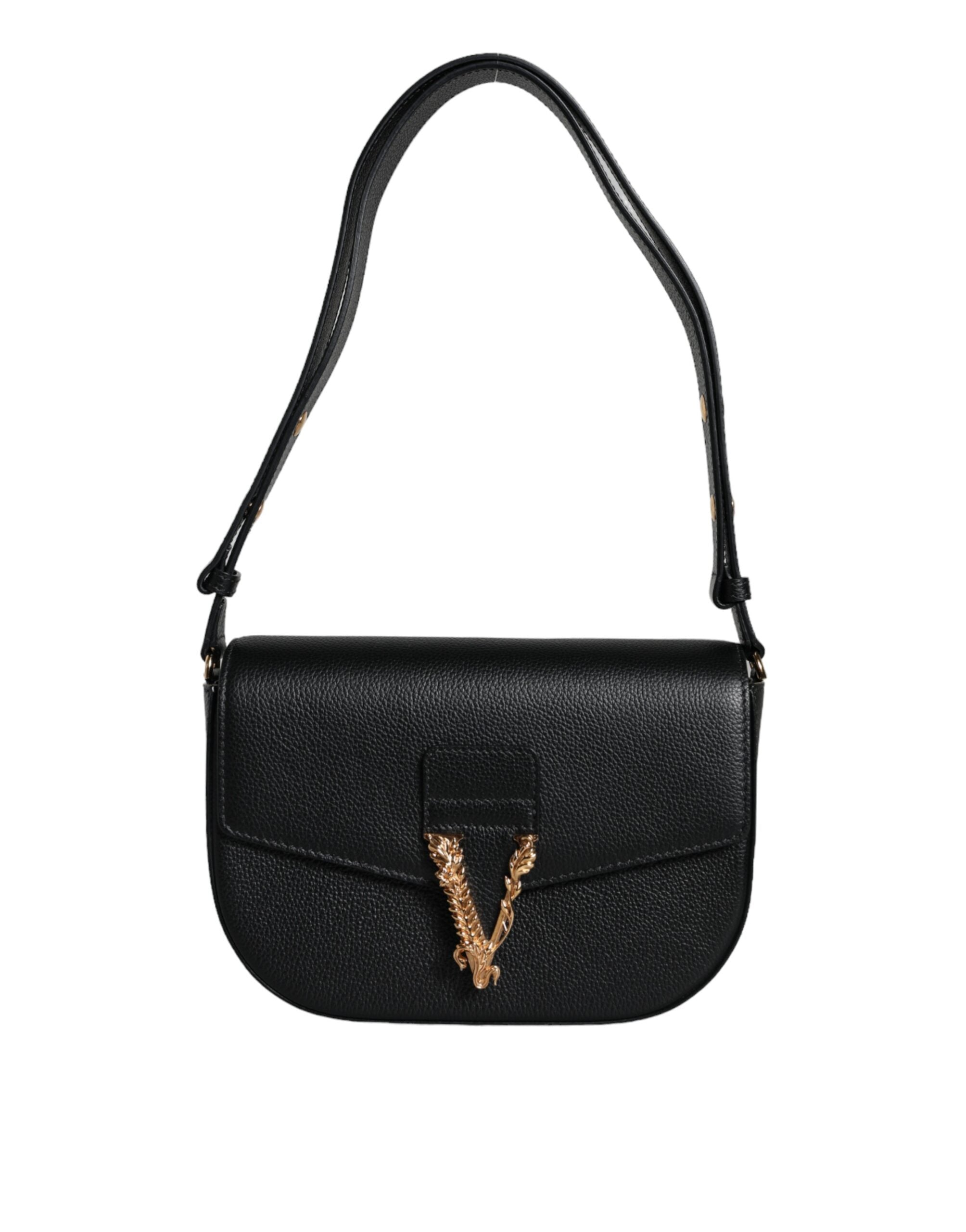 Versace Black Grainy Calf Leather Logo Crossbody Shoulder Bag -  Luxury Shoulder Bag for Women -  Versace.