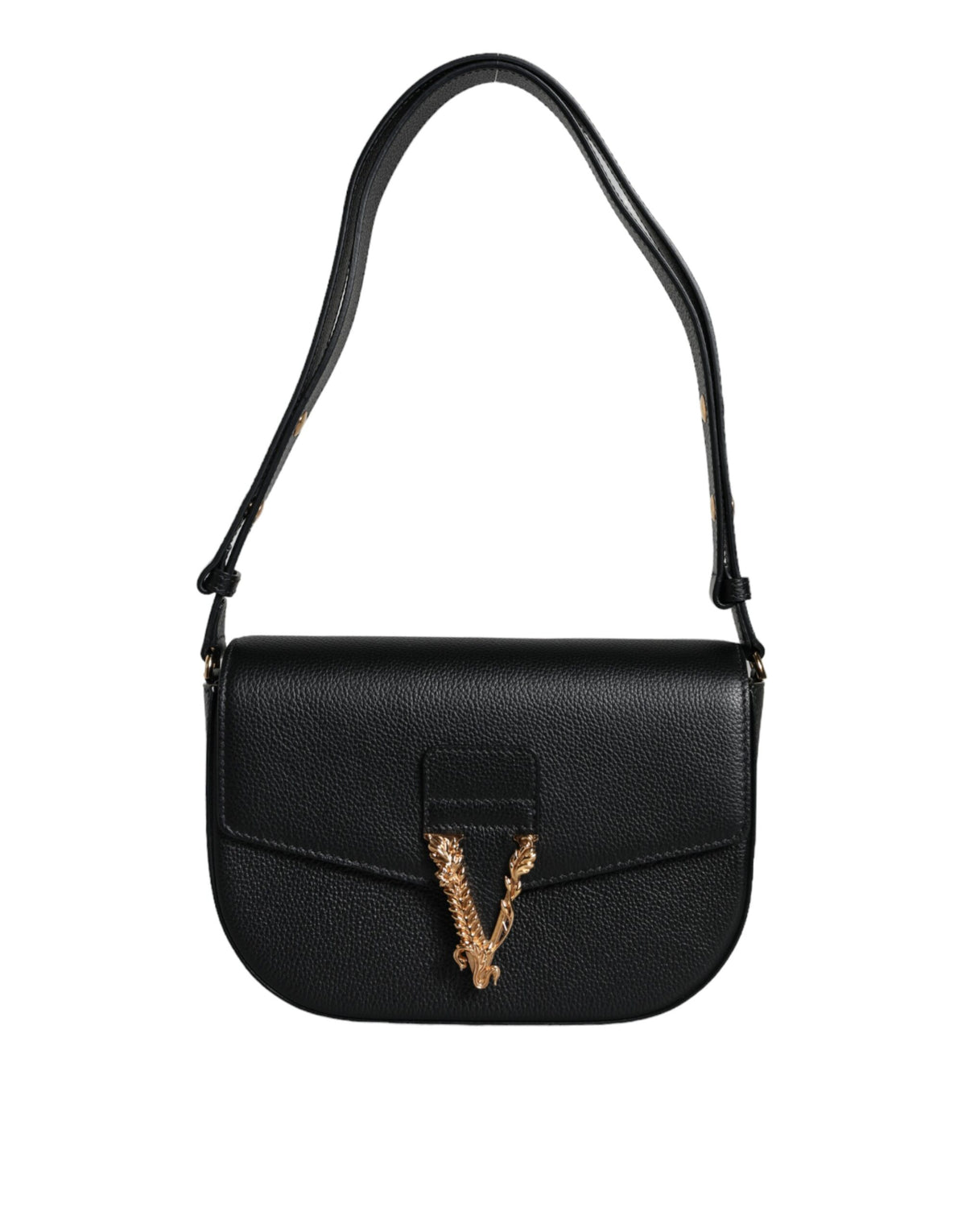 Versace Black Grainy Calf Leather Logo Crossbody Shoulder Bag -  Luxury Shoulder Bag for Women -  Versace.
