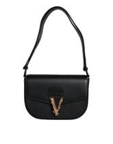 Versace Black Grainy Calf Leather Logo Crossbody Shoulder Bag -  Luxury Shoulder Bag for Women -  Versace.