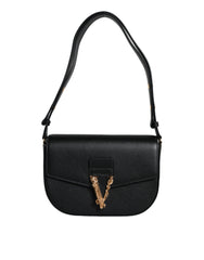Versace Black Grainy Calf Leather Logo Crossbody Shoulder Bag -  Luxury Shoulder Bag for Women -  Versace.