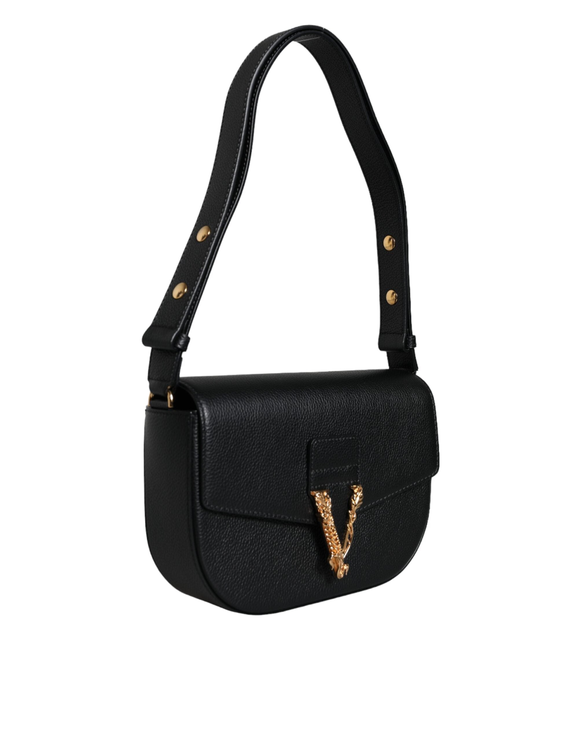 Versace Black Grainy Calf Leather Logo Crossbody Shoulder Bag -  Luxury Shoulder Bag for Women -  Versace. Versace Black Grainy Calf Leather Logo Crossbody Shoulder Bag -  Luxury Shoulder Bag for Women -  Versace.