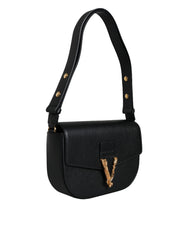 Versace Black Grainy Calf Leather Logo Crossbody Shoulder Bag -  Luxury Shoulder Bag for Women -  Versace.