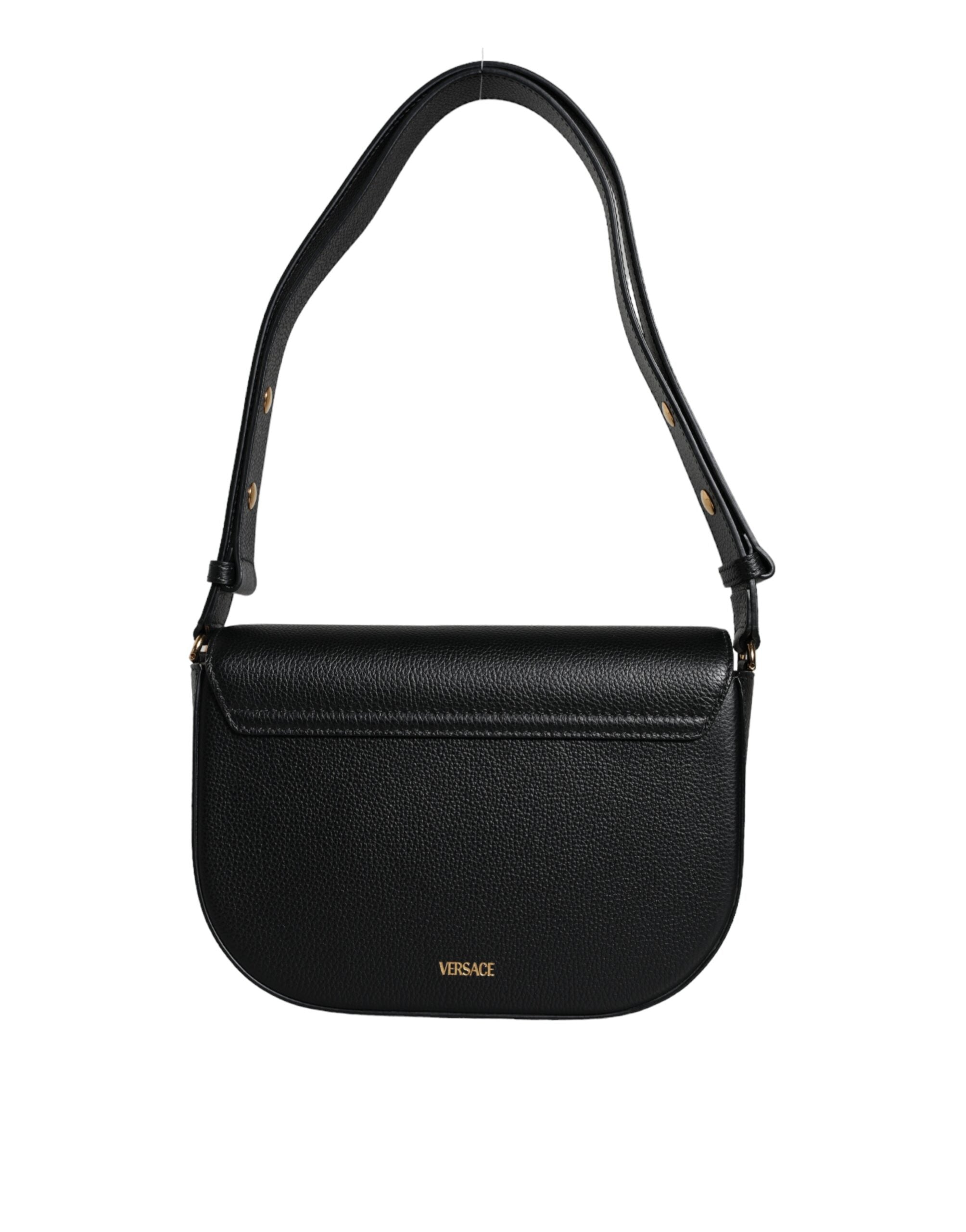 Versace Black Grainy Calf Leather Logo Crossbody Shoulder Bag -  Luxury Shoulder Bag for Women -  Versace. Versace Black Grainy Calf Leather Logo Crossbody Shoulder Bag -  Luxury Shoulder Bag for Women -  Versace.